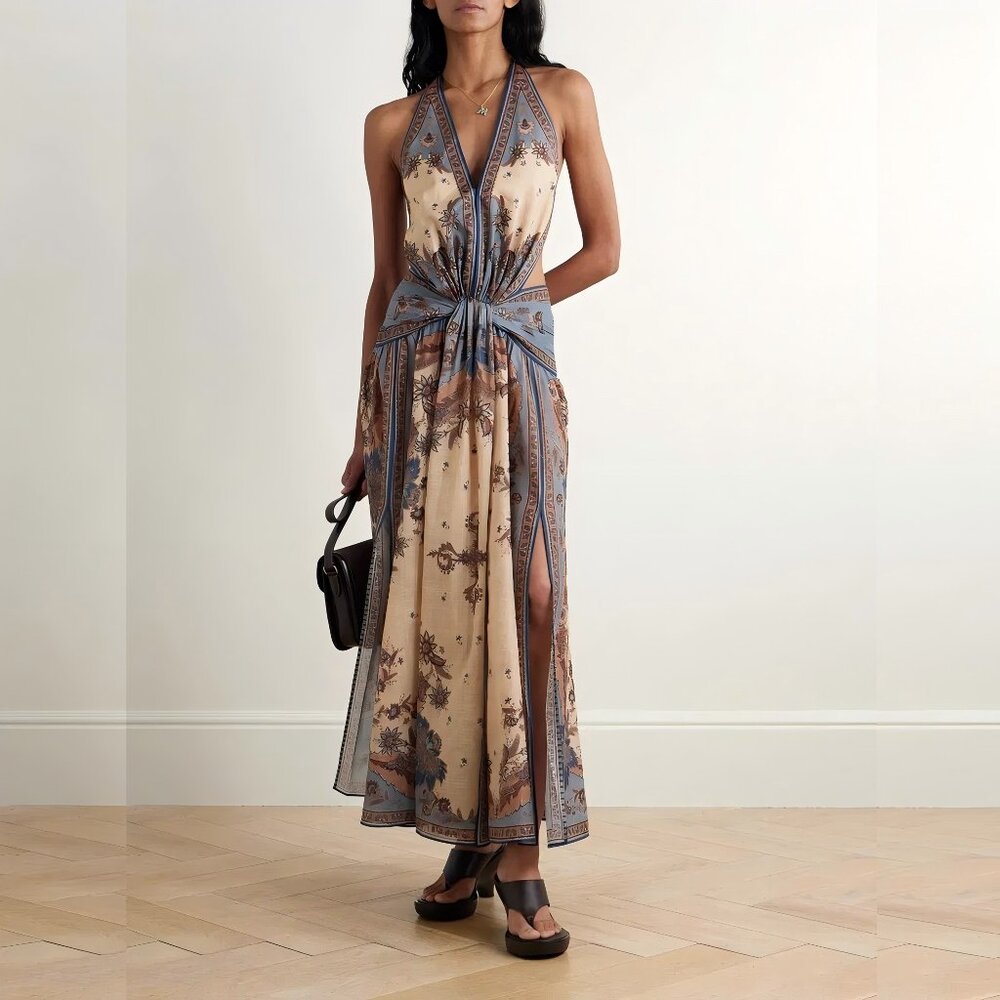 Zimmermann Ascension Paisley Floral Halter Neck Maxi Dress